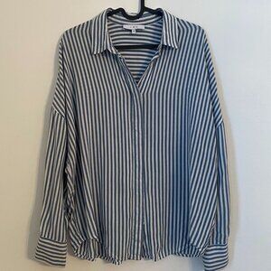IRO Blue & White Striped Button Down Shirt Dropped Shoulder Size Medium